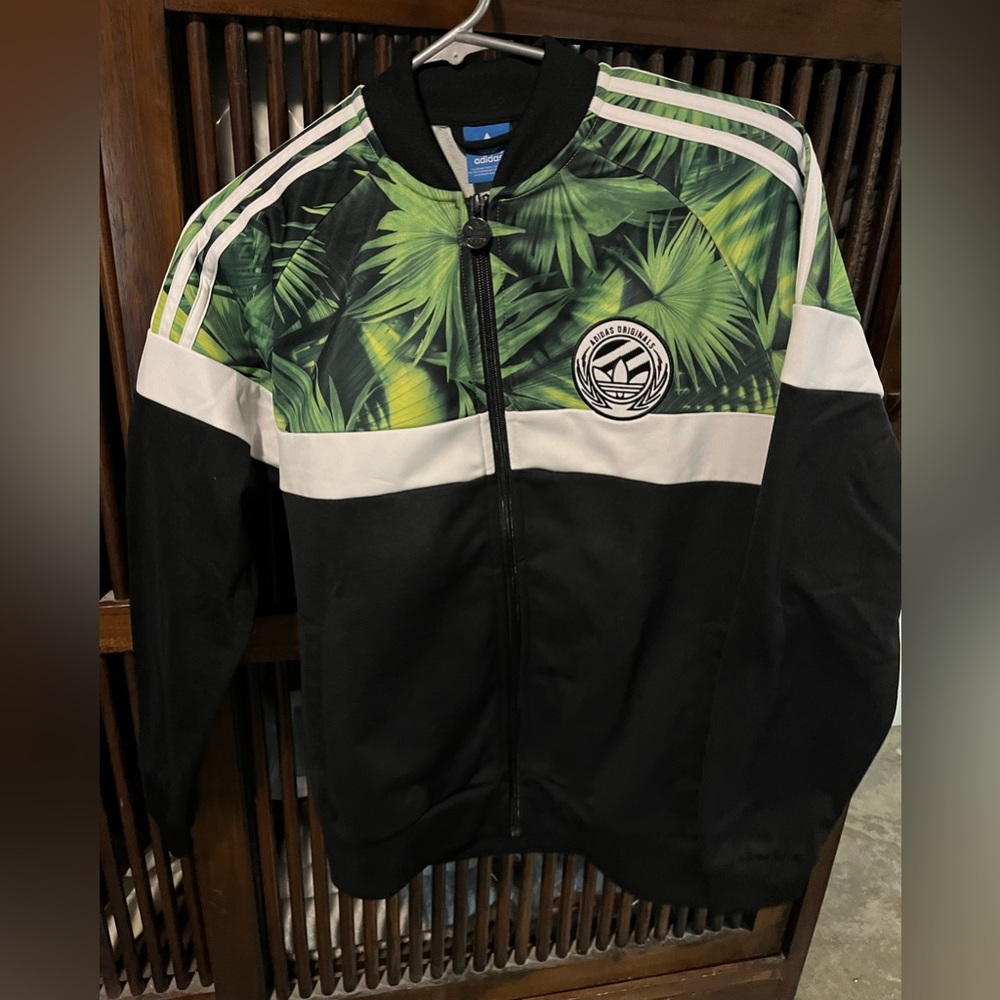 Adidas Originals Kid’s Black and Green Leaf Print Track Jacket - 13-14Y